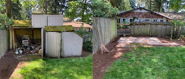 before and after a shed removal in wake forest